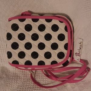 Fabric Quilted Crossbody Messenger Purse Bag Black White Pink Polk-A-Dot Fun